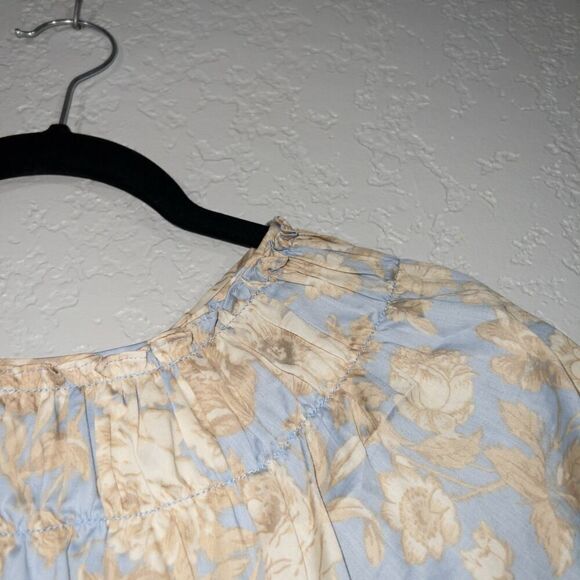 New Rebecca Taylor Blue Sky‎ Satin Leaf Floral Open Back Top Size 8 - Picture 4 of 12